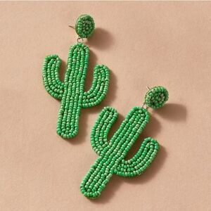 Long 3" Cactus Cute Handmade Large Green Cacti Beaded Post Earrings Beads New